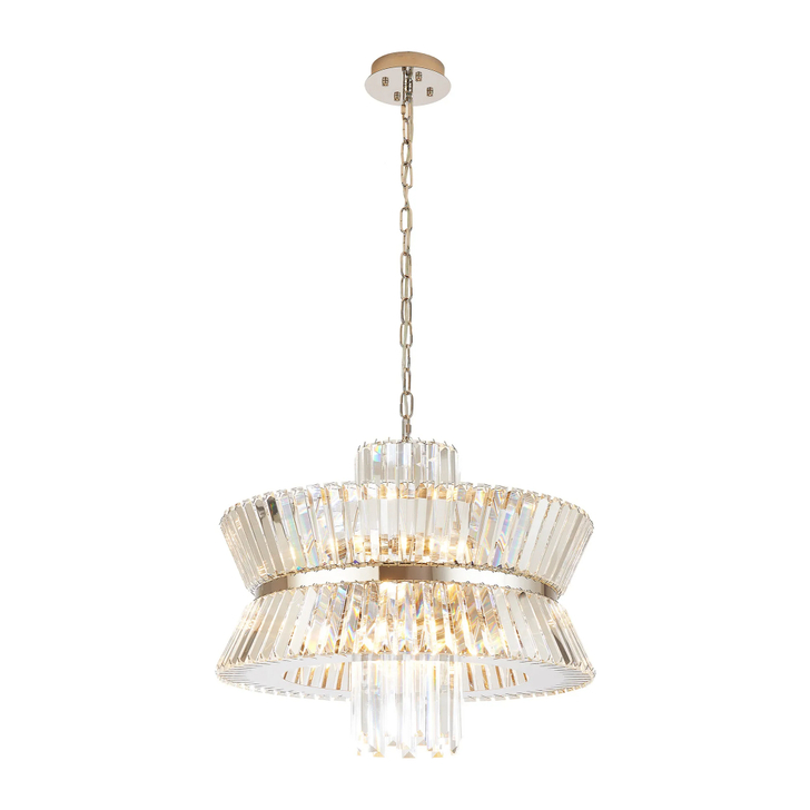 Avie 57cm Polished Nickel/Clear 12 Light Crystal Pendant Light