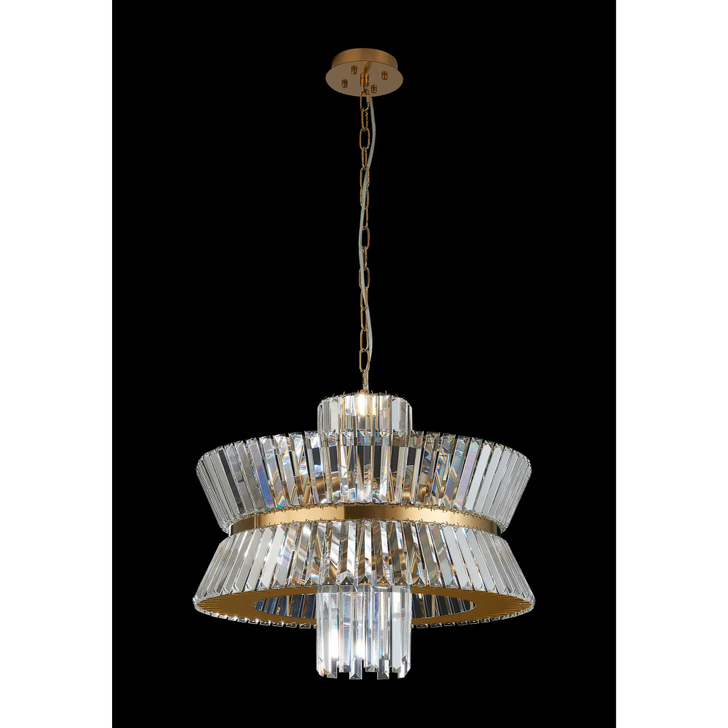 Avie 57cm Round Brass/Clear 12 Light Crystal Pendant Light