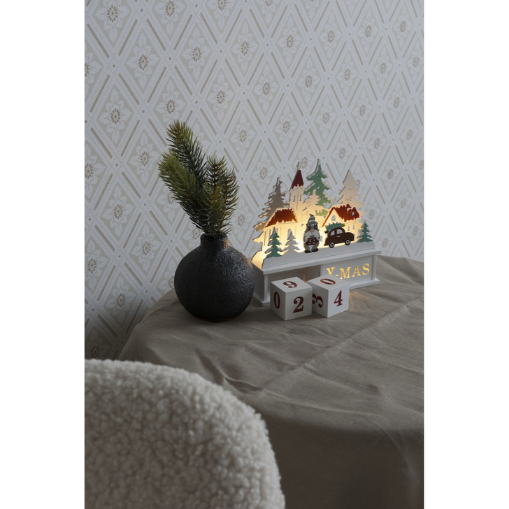 Battery Powered White Wooden Christmas Calender Decoration