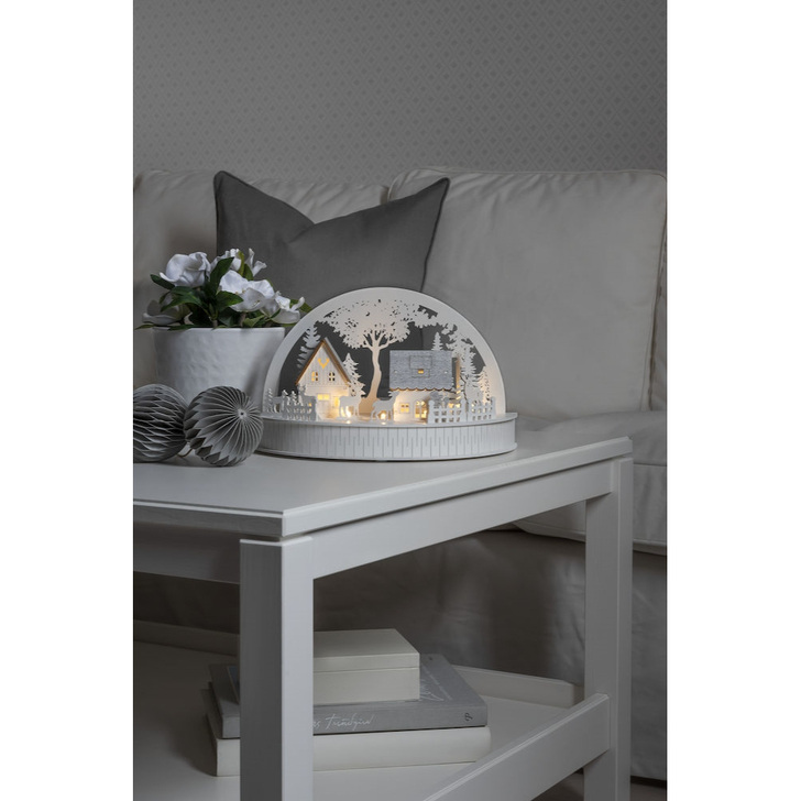 Battery Powered White Wooden Christmas Silhouette Decoration