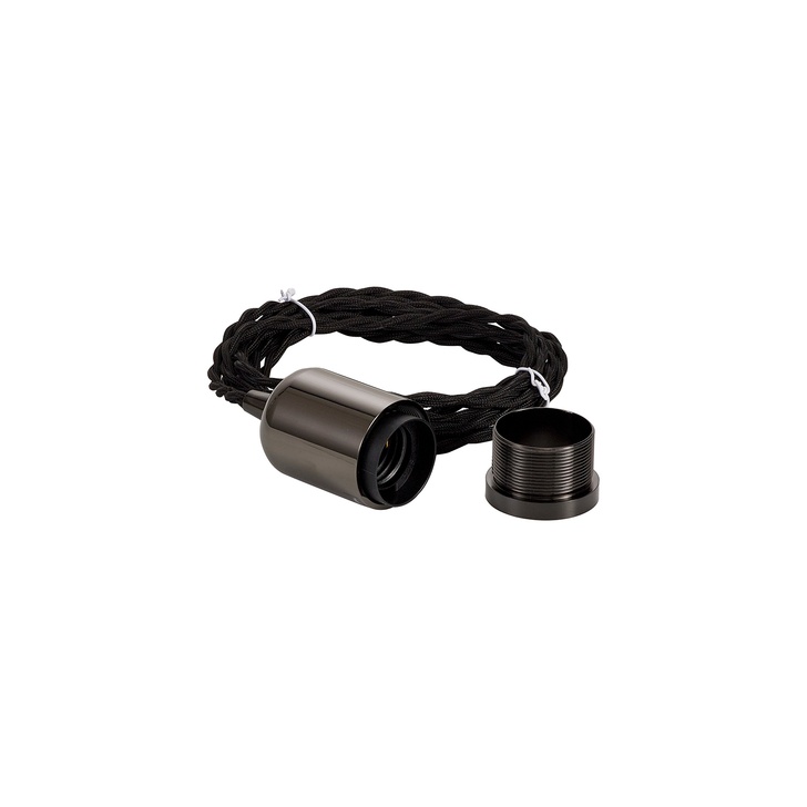 Black Chrome E27 Metal Lampholder Kit With Cable Clamp And 3m Black Braided Twisted Cable