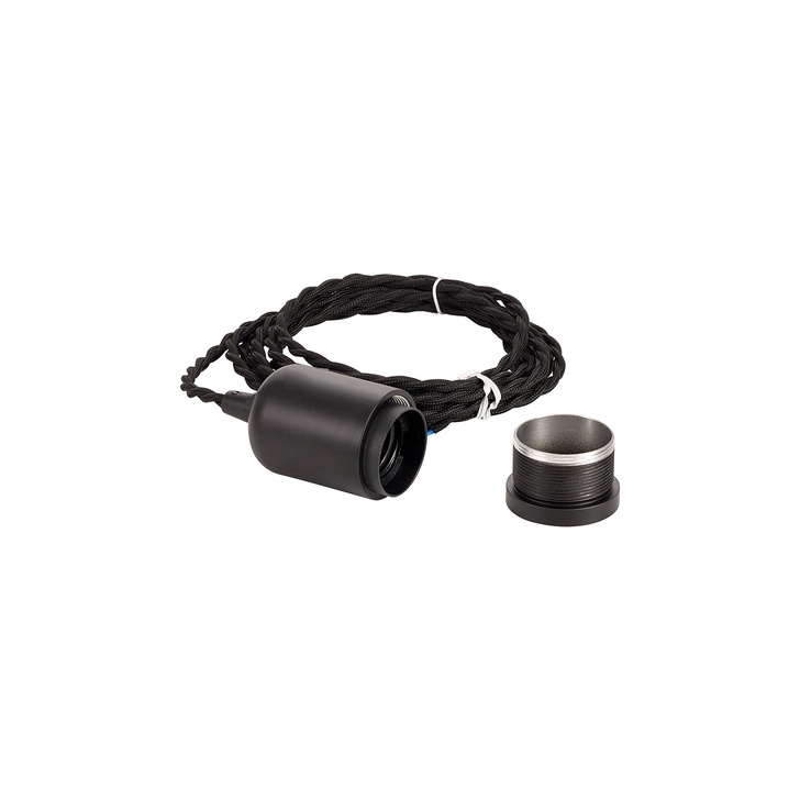 Black E27 Metal Lampholder Kit With Cable Clamp And 3m Black Braided Twisted Cable