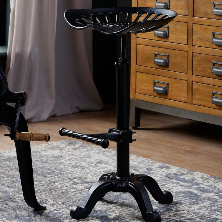 Black Industrial Tractor Seat Style Adjustable Barstool