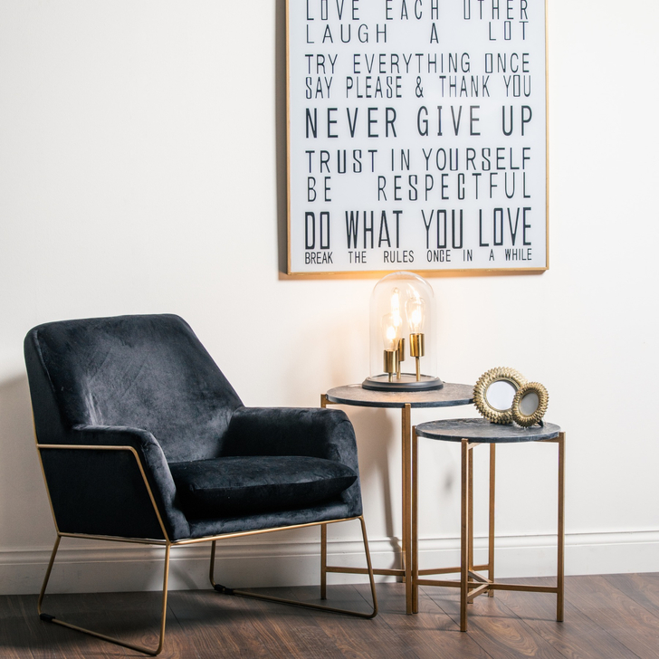 Black Marble Side Tables With Gold Legs 2 Pack