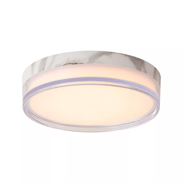 Button Round 300mm White Marble Effect Square Flush Ceiling Light - IP44 - 3000K