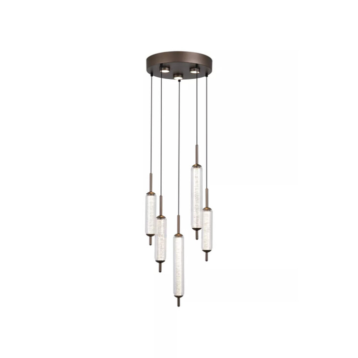 Cattail Latte Metal And Clear Bubble Glass 5 Light Cluster Led Pendant Light - 3000K - Dimmable