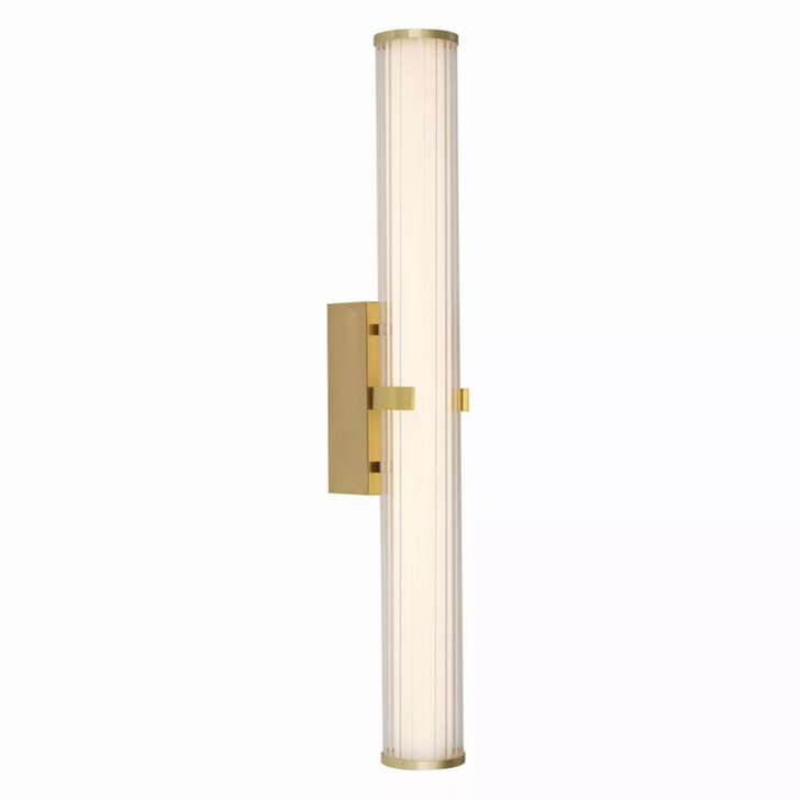 Clamp Large Gold Finish Bathroom Wall Light Complete With Clear Ribbed Outer And Inner Opal Glass - IP44 - 3000K