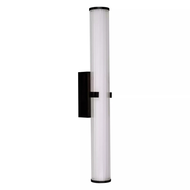 Clamp Large Matt Black Bathroom Wall Light Complete With Clear Ribbed Outer And Inner Opal Glass - IP44 - 3000K