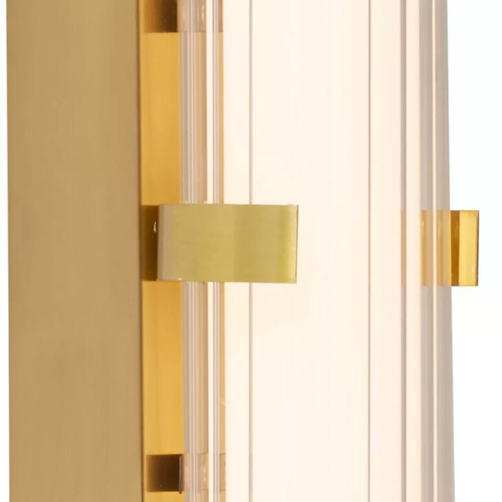 Clamp Medium Gold Finish Bathroom Wall Light Complete With Clear Ribbed Outer And Inner Opal Glass - IP44 - 3000K