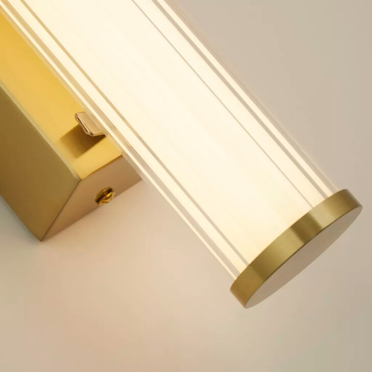 Clamp Small Gold Finish Bathroom Wall Light Complete With Clear Ribbed Outer And Inner Opal Glass - IP44 - 3000K