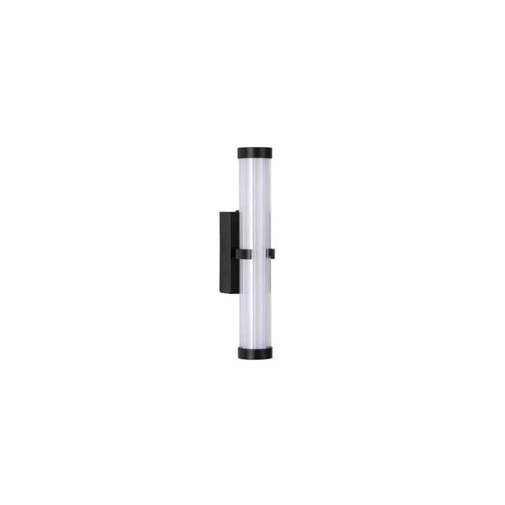 Clamp Small Matt Black Bathroom Wall Light Complete With Clear Ribbed Outer And Inner Opal Glass - IP44 - 3000K