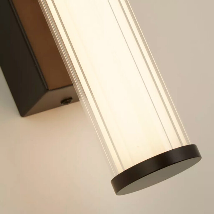 Clamp Small Matt Black Bathroom Wall Light Complete With Clear Ribbed Outer And Inner Opal Glass - IP44 - 3000K