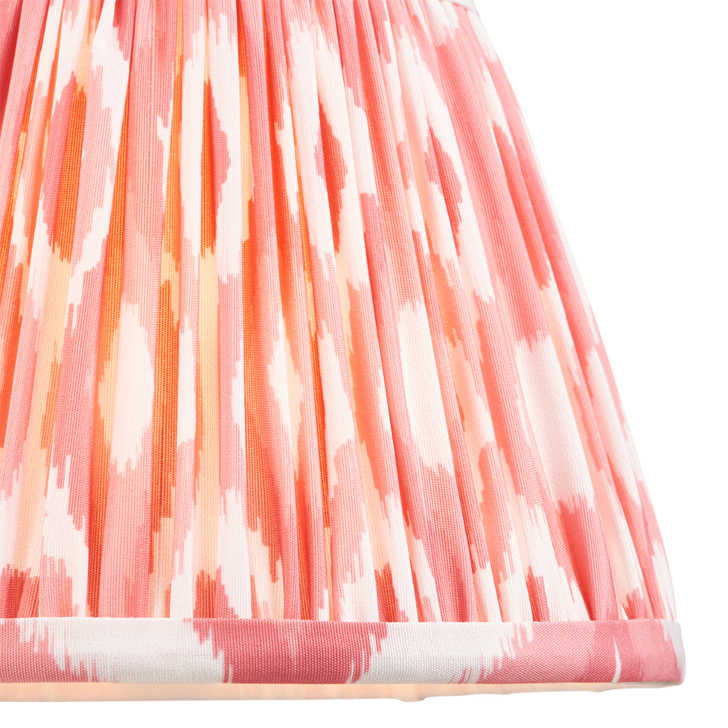 Coral Pink Ikat Patterned Fabric 20cm Shade - E14/E27/B22 With Fixed Metal Gimbal