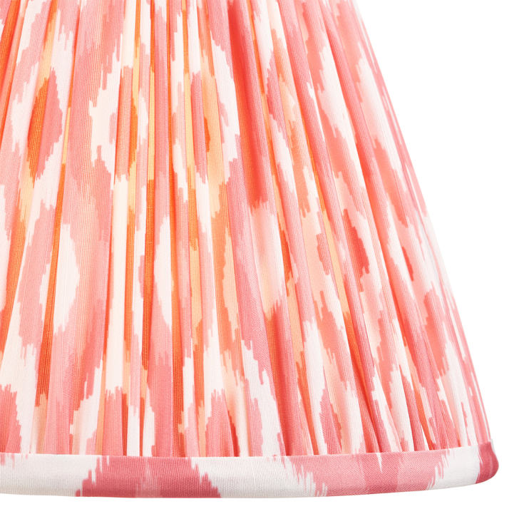 Coral Pink Ikat Patterned Fabric 25cm Shade - E14/E27/B22 With Fixed Metal Gimbal