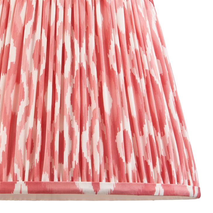 Coral Pink Ikat Patterned Fabric 35cm Shade - E14/E27/B22 With Fixed Metal Gimbal
