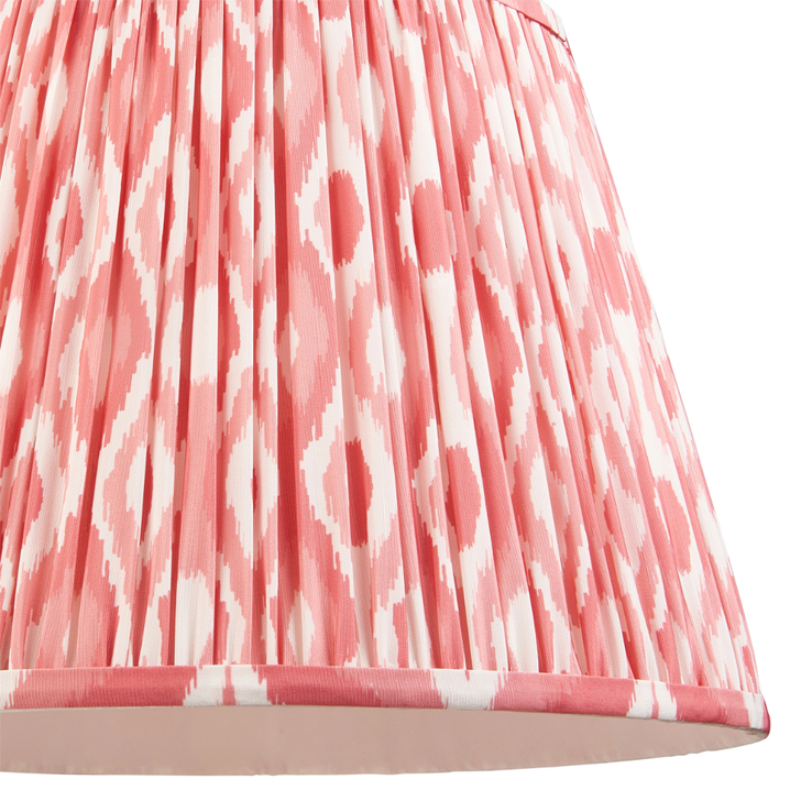Coral Pink Ikat Patterned Fabric 40cm Shade - E14/E27/B22 With Fixed Metal Gimbal
