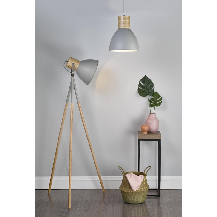 Dar Adna ADN4939 Floor Lamp In Grey & Natural Wood Finish