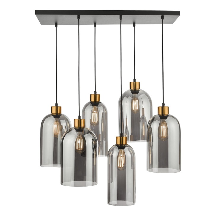 Dar Alma Bronze And Smoke Glass 6 Light Bar Pendant