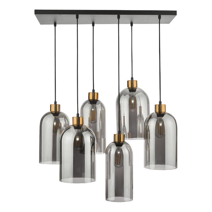 Dar Alma Bronze And Smoke Glass 6 Light Bar Pendant