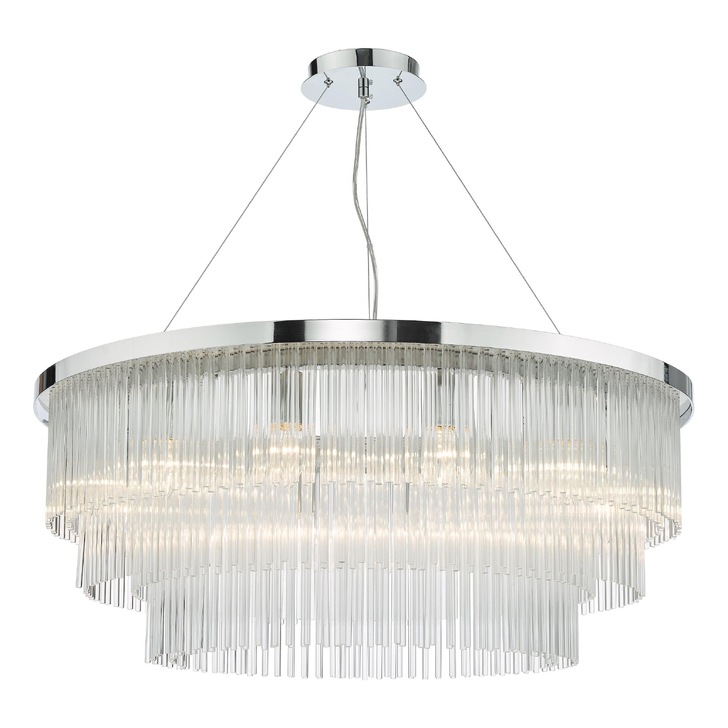 Dar Alpheios 12 Light Polished Chrome Pendant Complete With Glass Drops