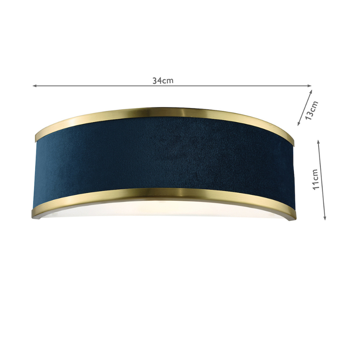 Dar Alvaro Brushed Brass Wall Light With Blue Velvet Shade