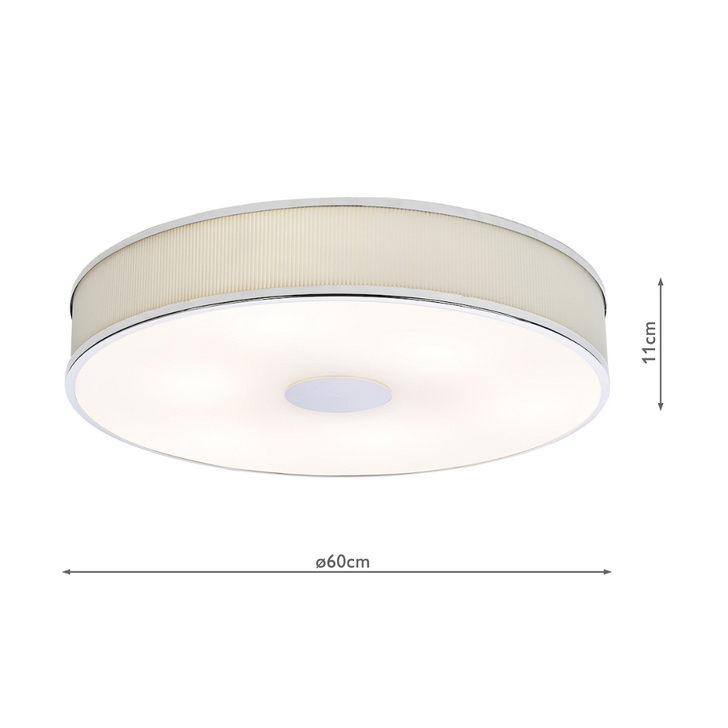 Dar Alvaro Polished Chrome 6 Light Flush Ivory Fabric Ceiling Light