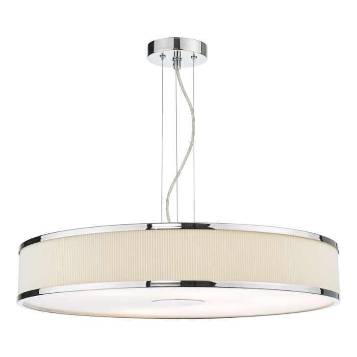 Dar Alvaro Polished Chrome 6 Light Pendant With Ivory Shade