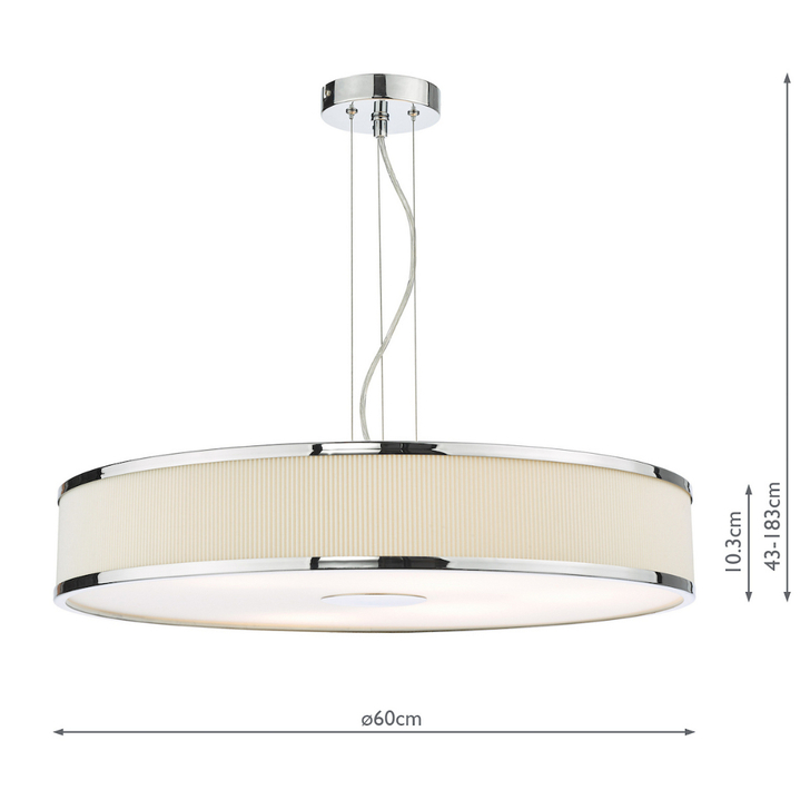 Dar Alvaro Polished Chrome 6 Light Pendant With Ivory Shade