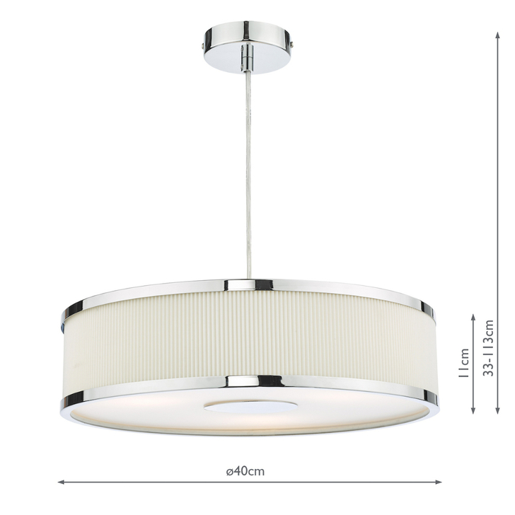 Dar Alvaro Polished Chrome Ivory Fabric 3 Light Pendant