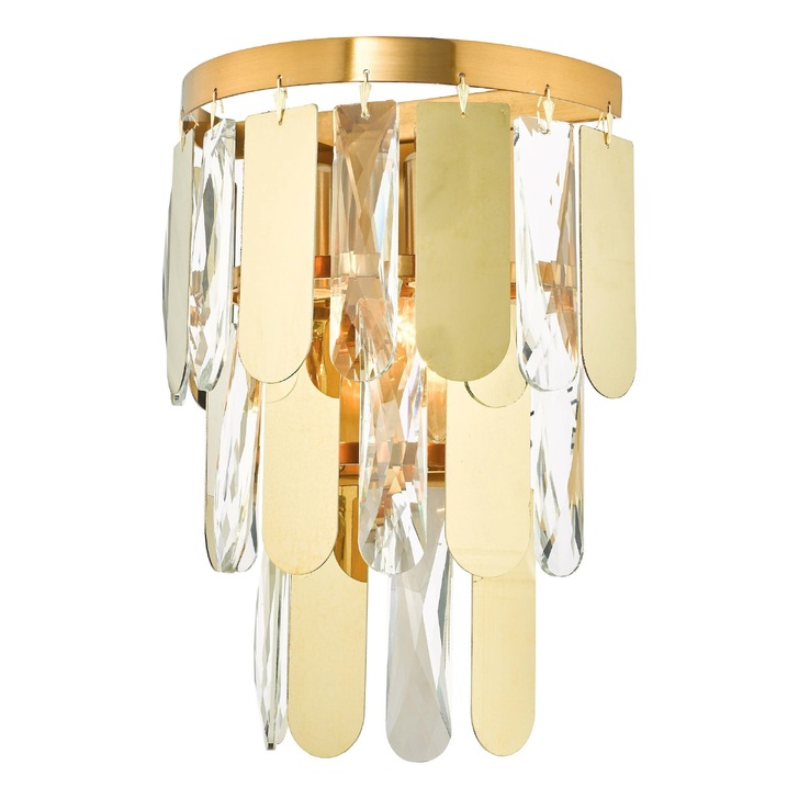 Dar Amira Polished Gold/Crystal 2 Light Wall Light