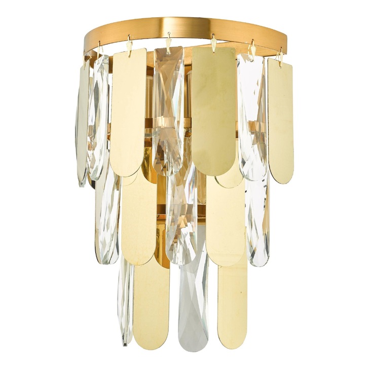 Dar Amira Polished Gold/Crystal 2 Light Wall Light