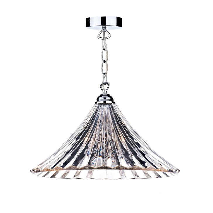 Dar Ardeche ARD868 Polished Chrome Finish Single Pendant With Clear Fluted Glass