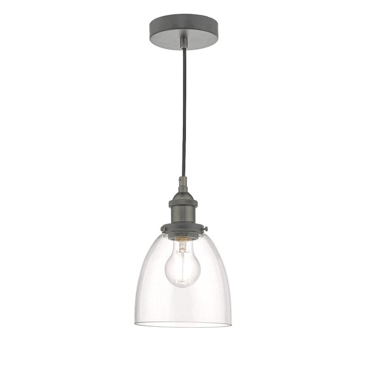 Dar Arvin ARV0161 Single Pendant In Antique Chrome With Glass Shade