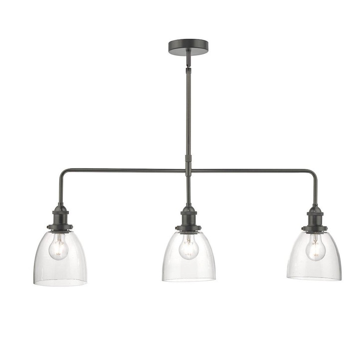 Dar Arvin ARV0361 3 Light Bar Pendant In Antique Chrome With Glass Shades