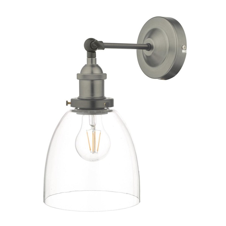 Dar Arvin ARV0761 Single Wall Light In Antique Chrome With Glass Shade