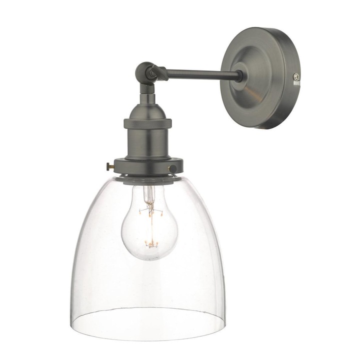 Dar Arvin ARV0761 Single Wall Light In Antique Chrome With Glass Shade