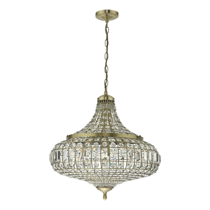 Dar Asmara 6 Light Antique Brass Crystal Pendant