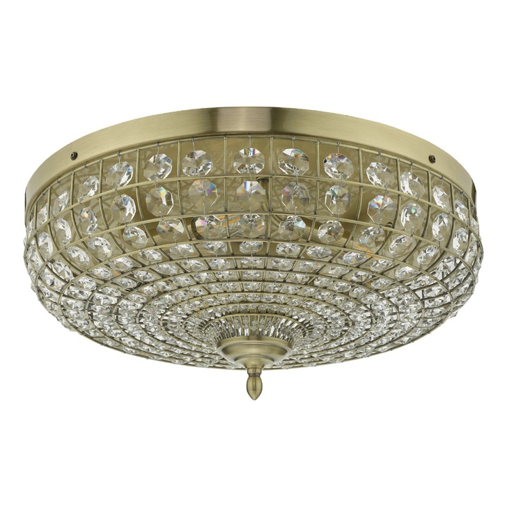 Dar Asmara Flush 5 Light Antique Brass Crystal Ceiling Light