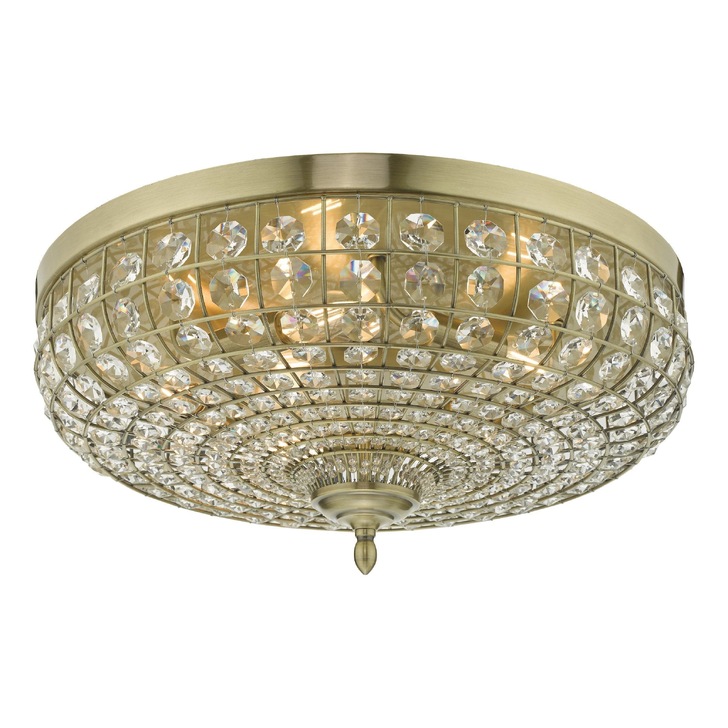 Dar Asmara Flush 5 Light Antique Brass Crystal Ceiling Light