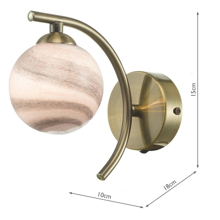 Dar Atiya Antique Brass Single Wall Light Complete With Planet Style Glass