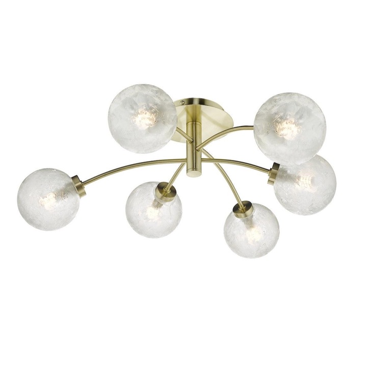 Dar Avari AVA6441 6 Light Semi Flush Ceiling Light In Satin Brass Finish With Clear Frosted Glasses