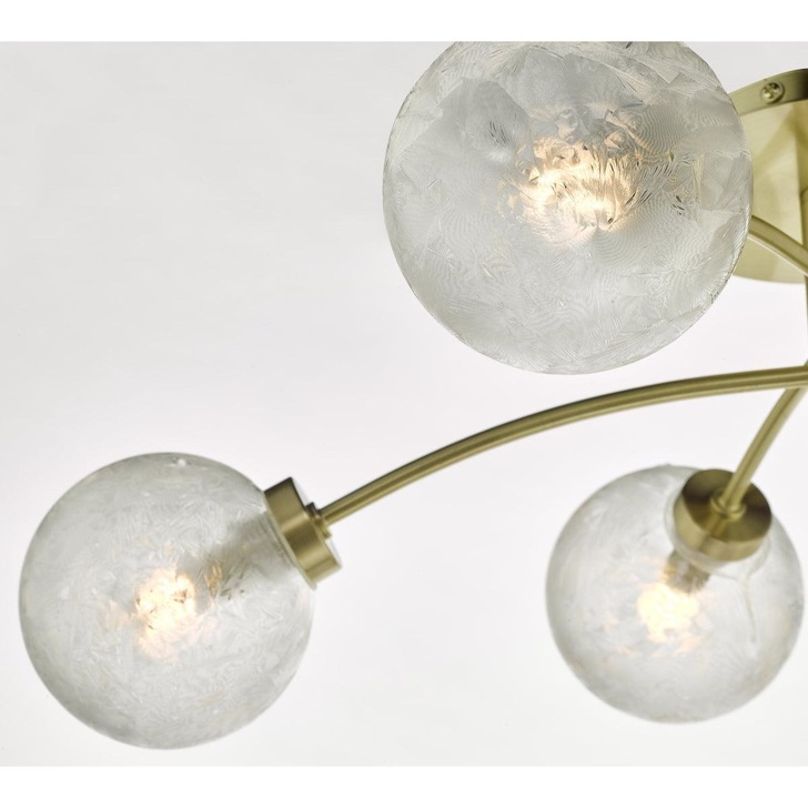 Dar Avari AVA6441 6 Light Semi Flush Ceiling Light In Satin Brass Finish With Clear Frosted Glasses