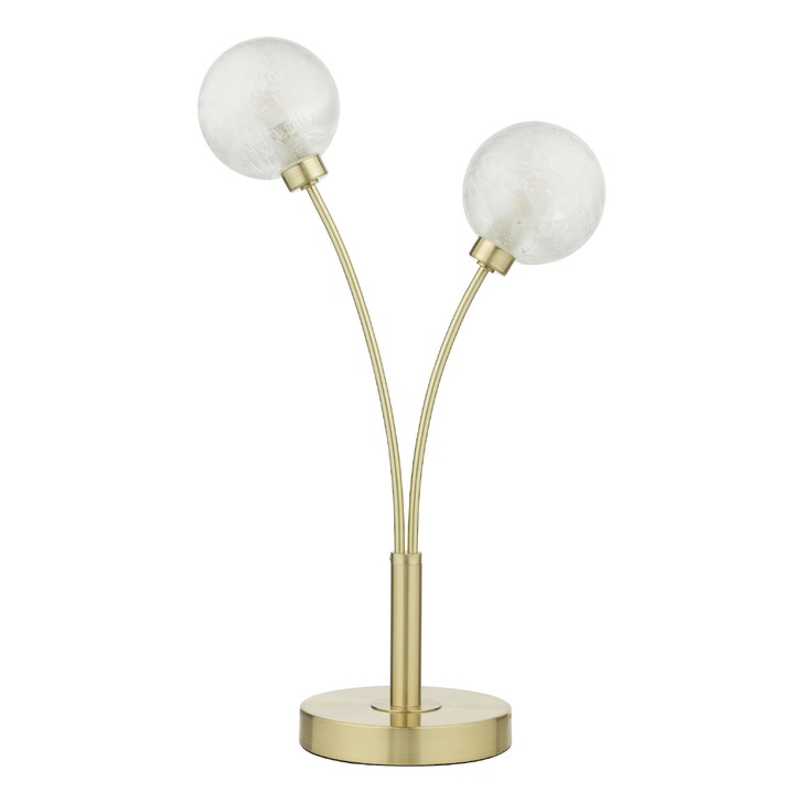 Dar Avari Satin Brass 2 Light Table Lamp Complete With Glass Shades