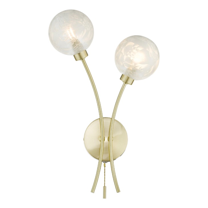 Dar Avari Satin Brass Double Wall Light Complete With Glass Shades