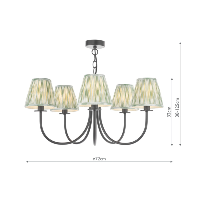 Dar Becca 5 Light Multi-Arm Chandelier Complete With Green Ikat Patterned Shades