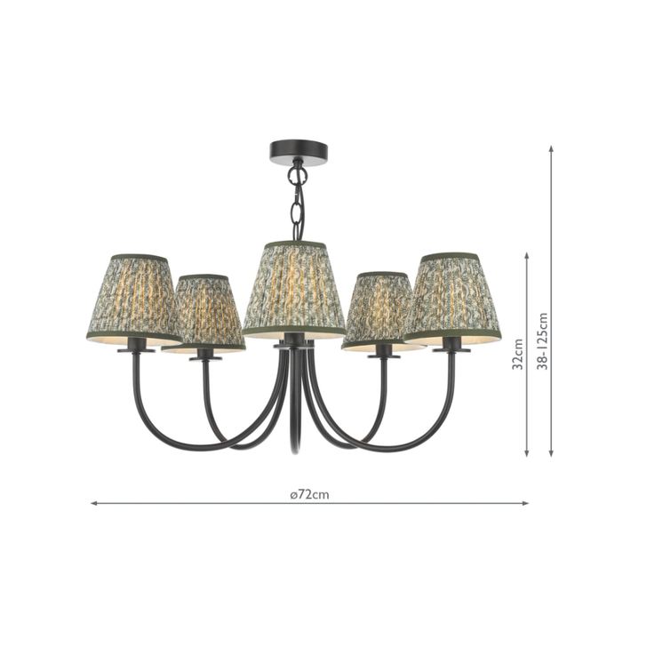 Dar Becca 5 Light Multi-Arm Chandelier Complete With Green Patterned Shades