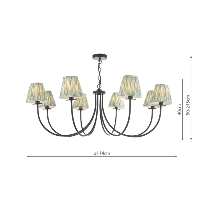 Dar Becca 8 Light Multi-Arm Chandelier Complete With Green Ikat Patterned Shades