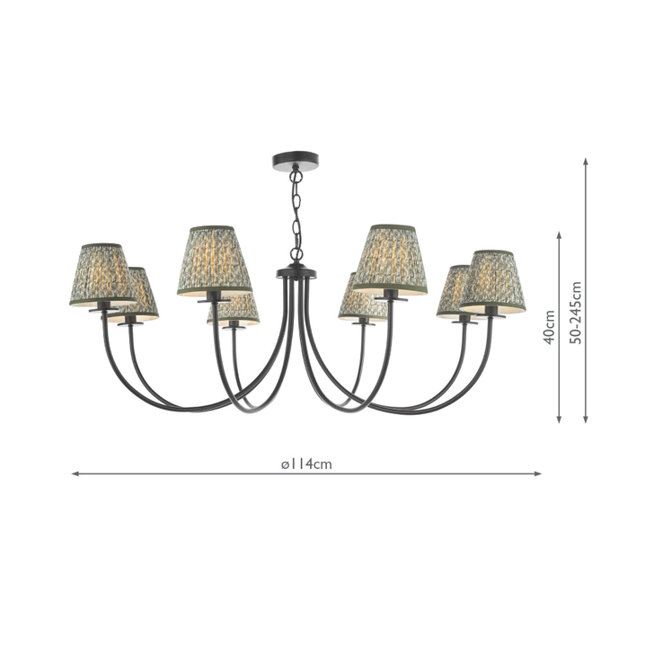 Dar Becca 8 Light Multi-Arm Chandelier Complete With Green Patterned Shades