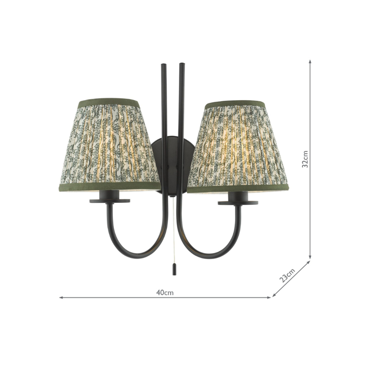Dar Becca Double Wall Light Complete With Green Patterned Shades