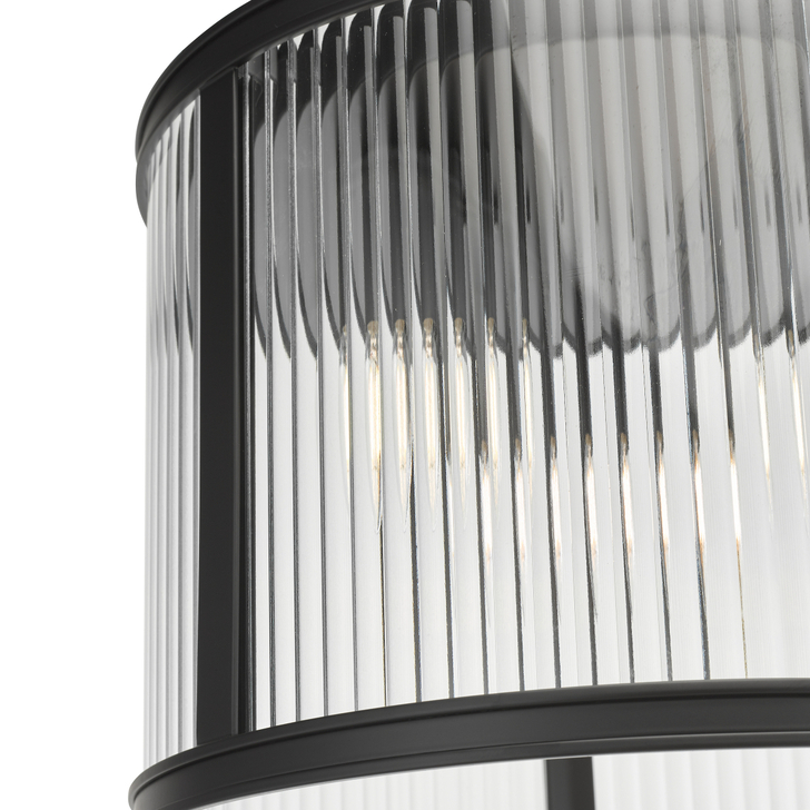 Dar Bianka 3 Light Flush Matt Black and Ribbed Glass